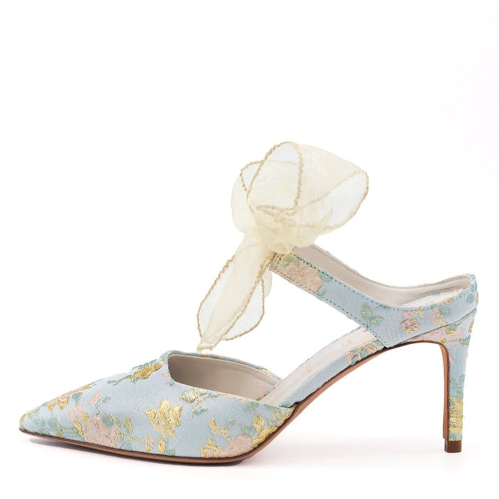 Something Bleu Bridal Blue and Gold Floral Heels